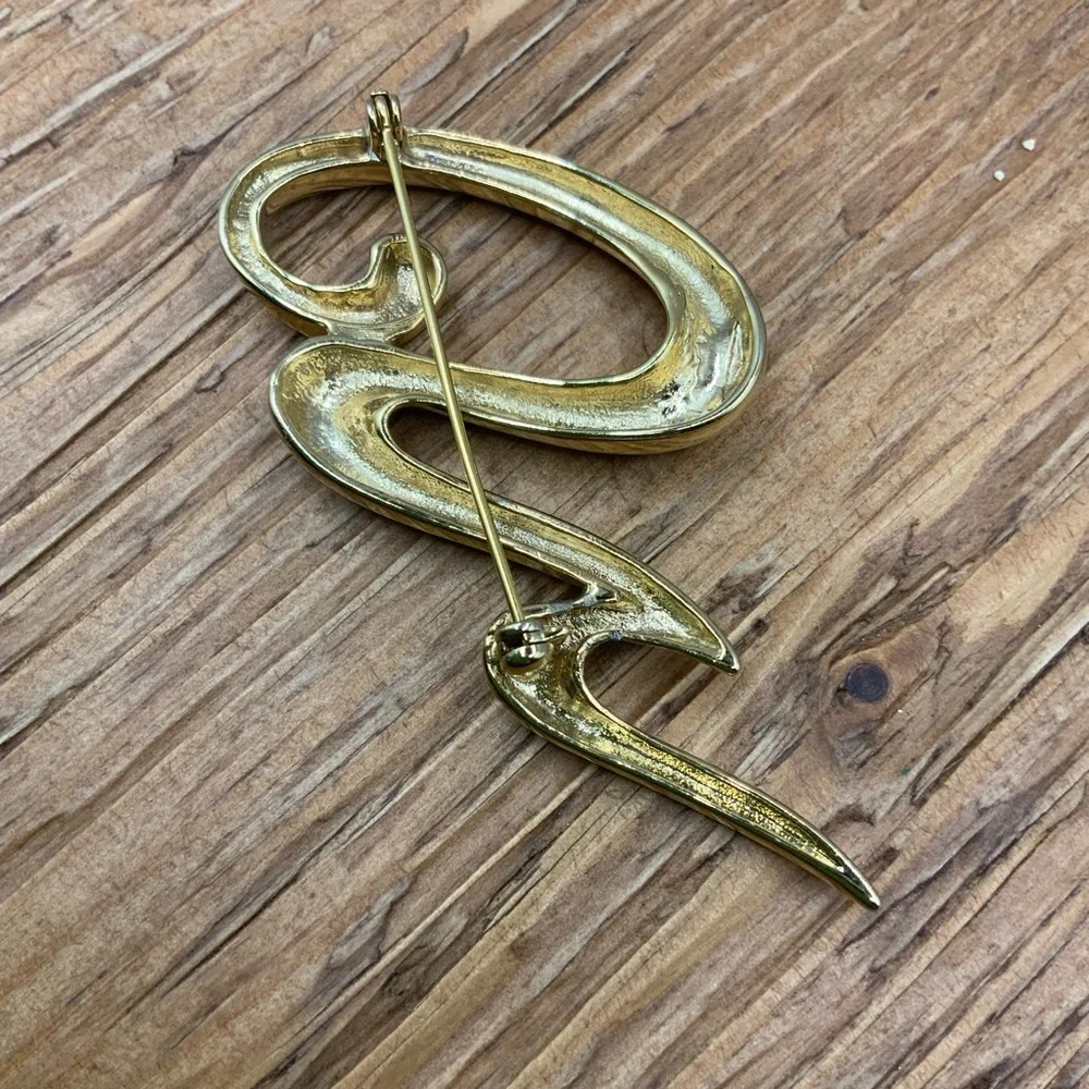 Scribble Squiggle Abstract Vintage Gold Tone Brooch